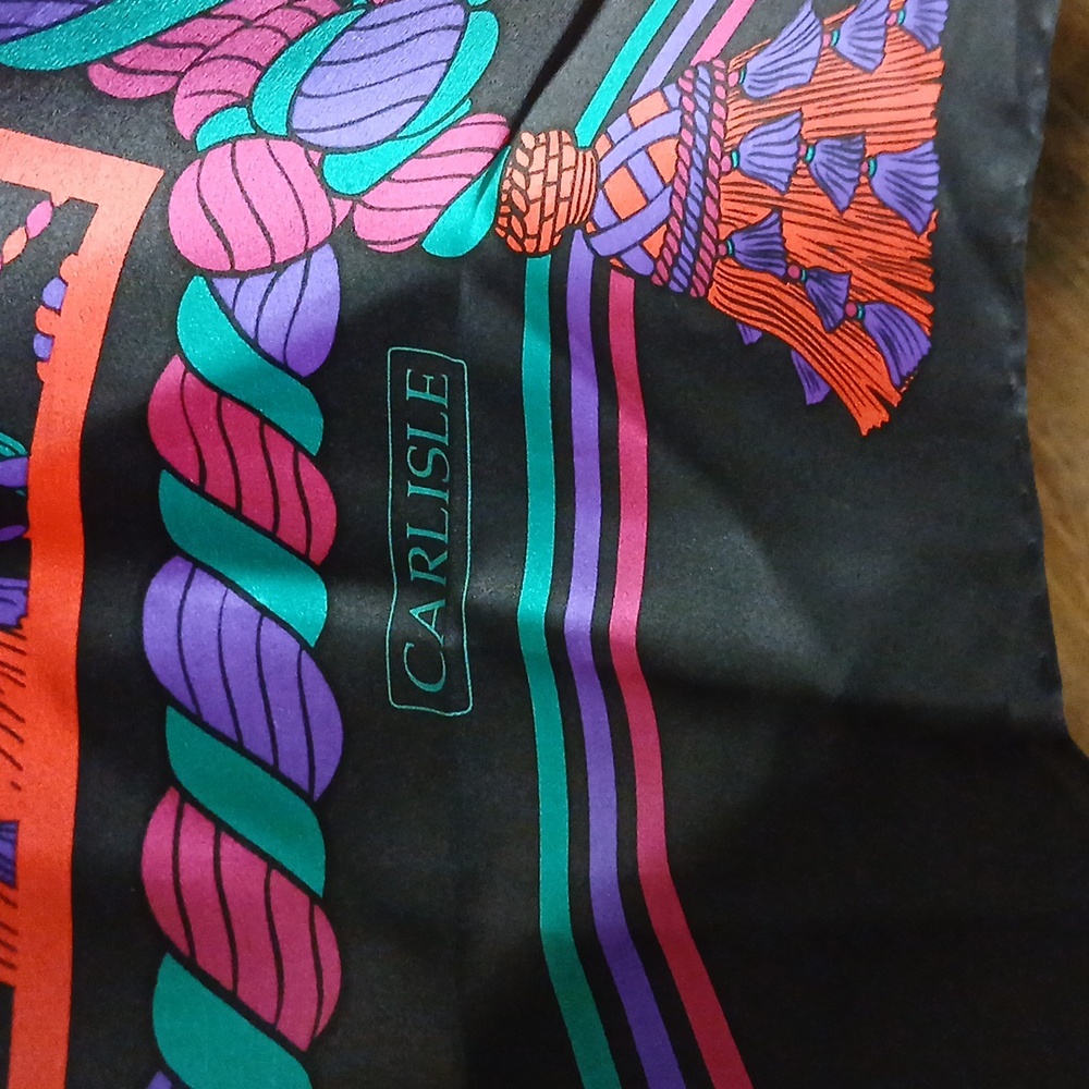 Vintage Carlisle Silk Scarf Tassel Roper Print